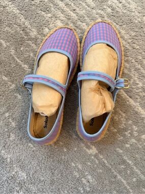 Soludos Pink and Blue Check Mary Jane Espadrilles